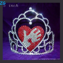 Coroa de cristal vermelha de alta qualidade do sinal de paz da coroa da tiara do cancro